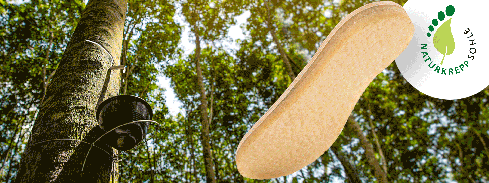Natural Crepe Sole with Forest Background Image of a natural crepe sole with a forest in the background, highlighting eco-friendly materials.