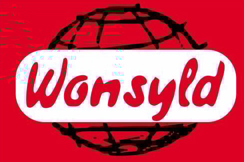 Das Wonsyld Logo mit einem stilisierten Globus im Hintergrund auf rotem Untergrund.