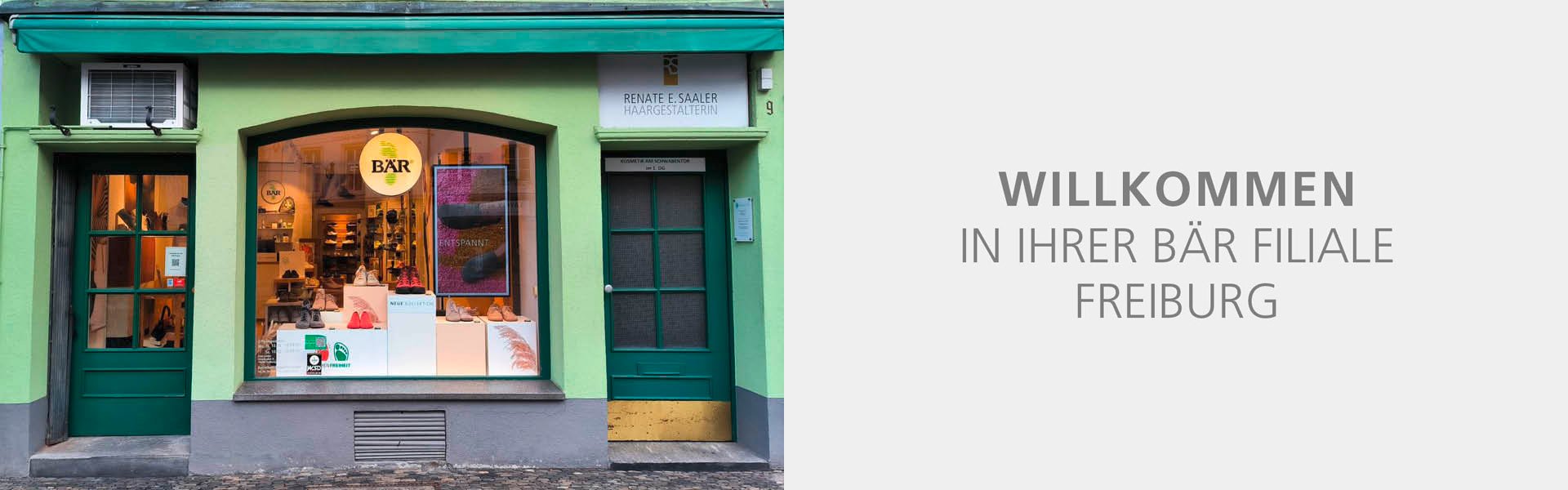 Eingang und Schaufenster der BÄR Schuh-Filiale in Freiburg