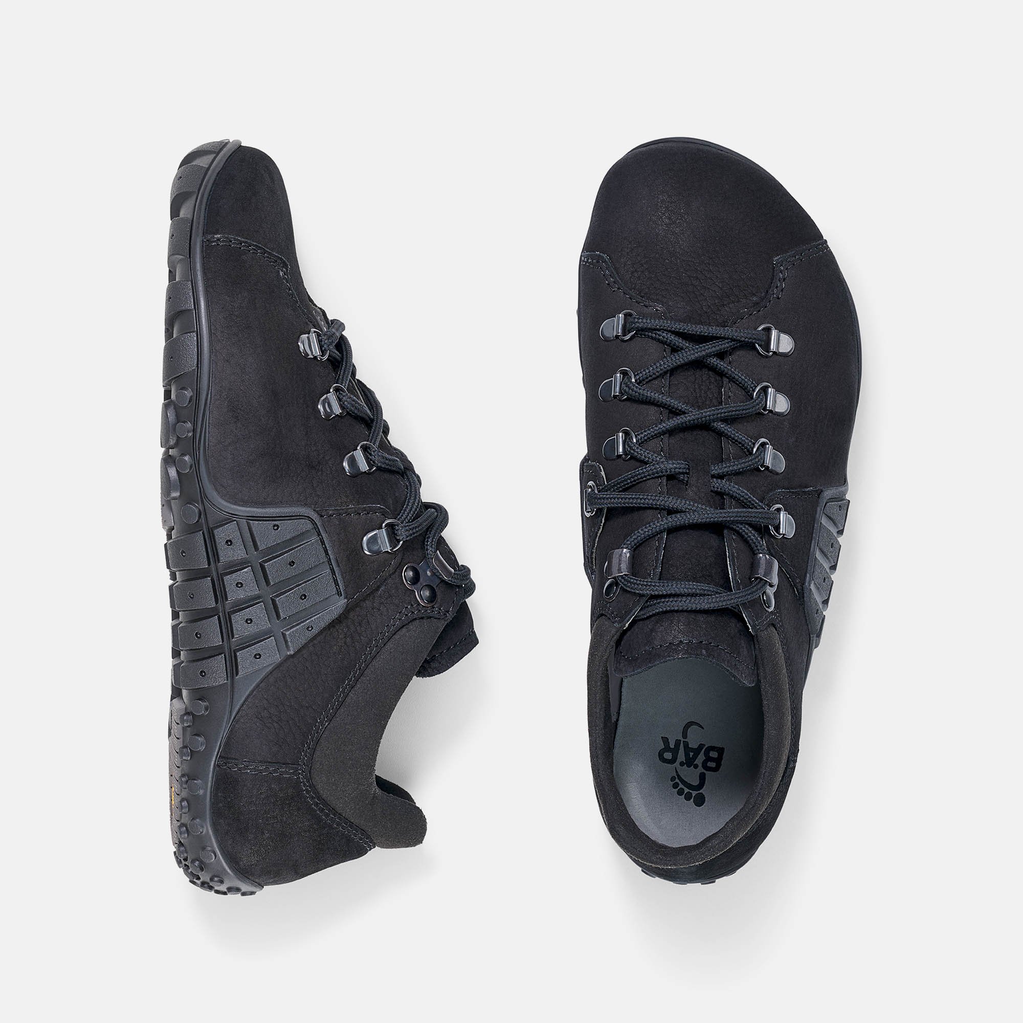BÄR Schuhe Unisexschuhe Track Barefoot in schwarz aus Rindnubukleder - Anlass: Wanderschuhe (Ansicht von oben) BÄR Schuhe Unisexschuhe Wanderschuhe Track Barefoot schwarz Rindnubukleder Ansicht von oben