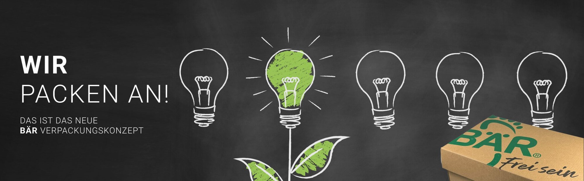 Innovatives BÄR Verpackungskonzept – Nachhaltige Idee visualisiert Kreatives Bild mit grüner Glühbirne und BÄR Verpackung, das Nachhaltigkeit symbolisiert