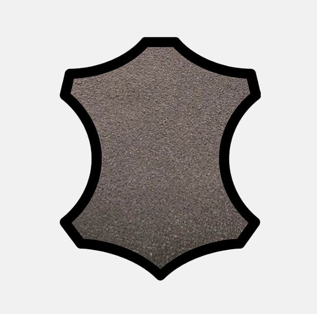 Abbildung eines dunkelgrauen Leders in Form eines klassischen Lederhaut-Symbols auf hellem Hintergrund