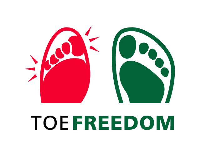 Foot Freedom Logo Illustration of a red and green foot with the word 'freedom' below