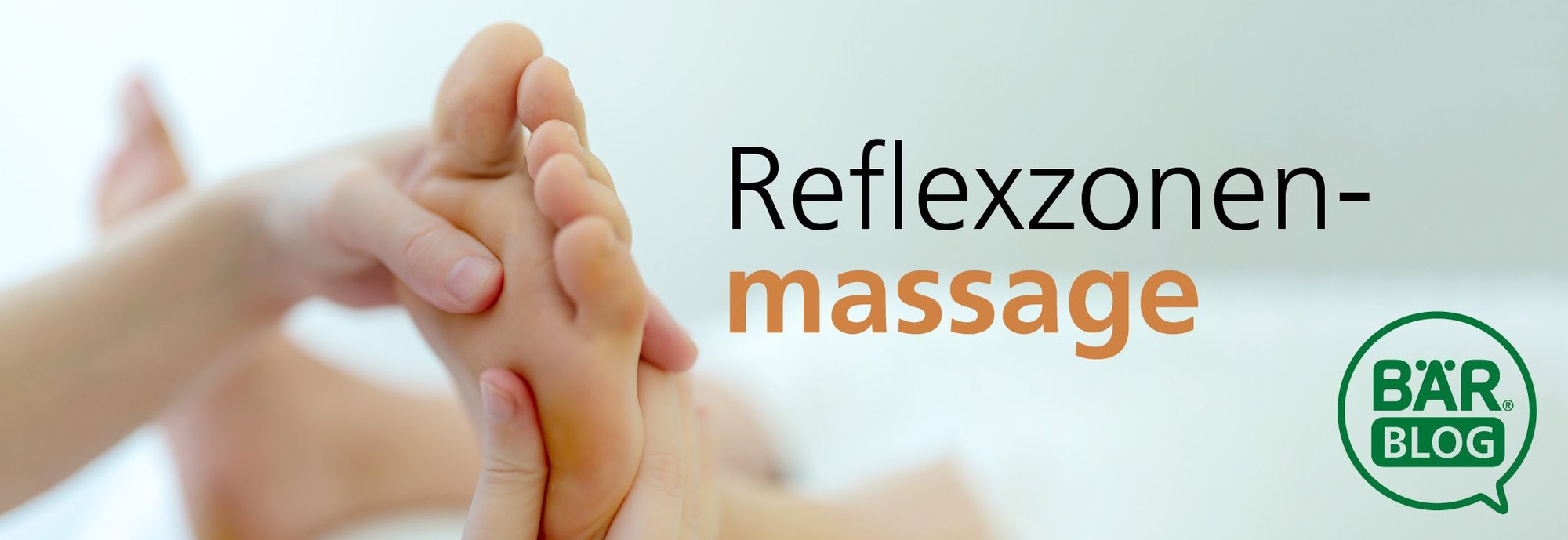 Reflexology Foot Massage Insight on BÄR Blog Hands giving a foot reflexology massage with BÄR Blog logo