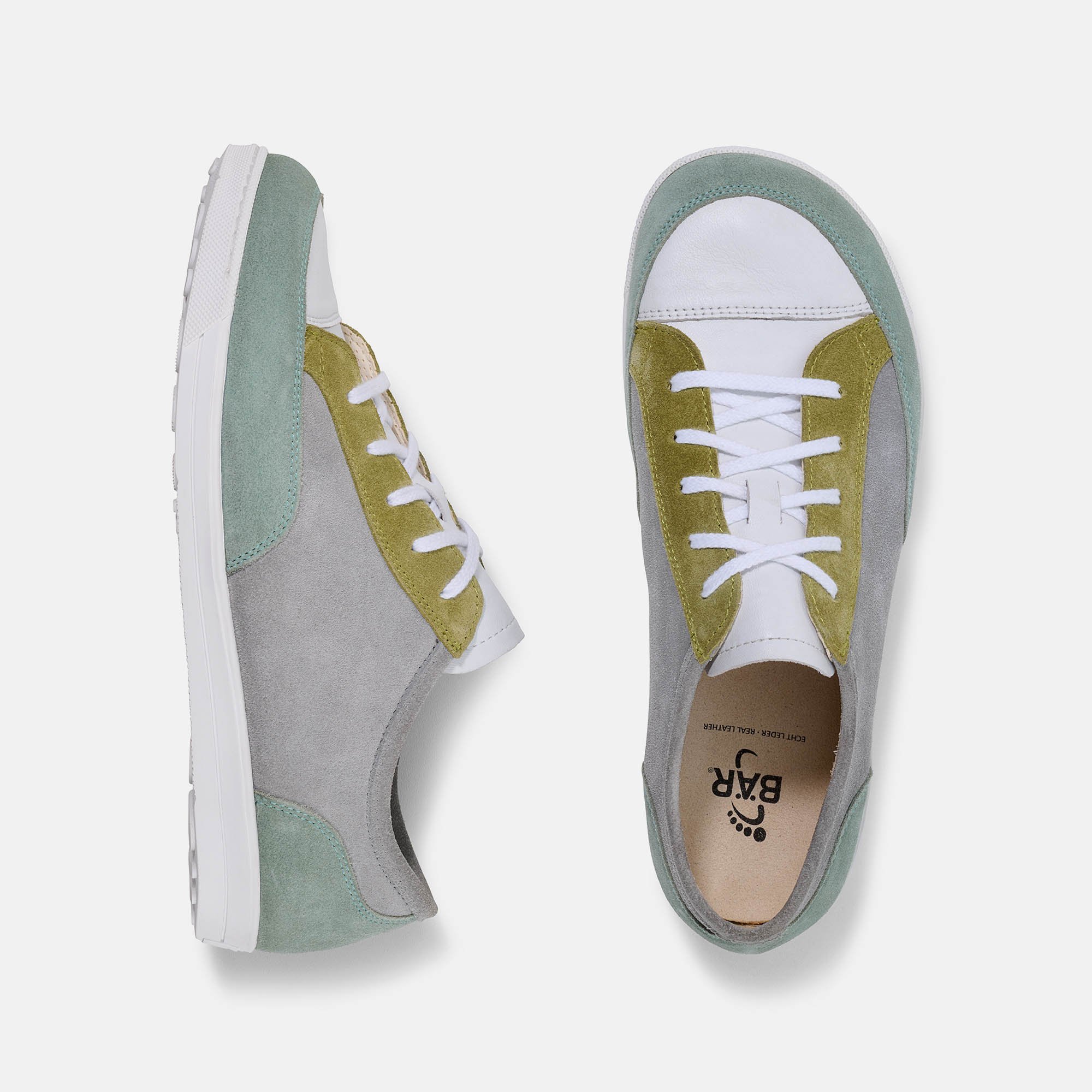 BÄR Schuhe Damenschuhe Emma 2.0 in grün/weiß aus Kalbnappaleder, Kalbveloursleder - Anlass: Alltag (Ansicht von oben) BÄR Schuhe Damenschuhe Alltag Emma 2.0 grün/weiß Kalbnappaleder, Kalbveloursleder Ansicht von oben