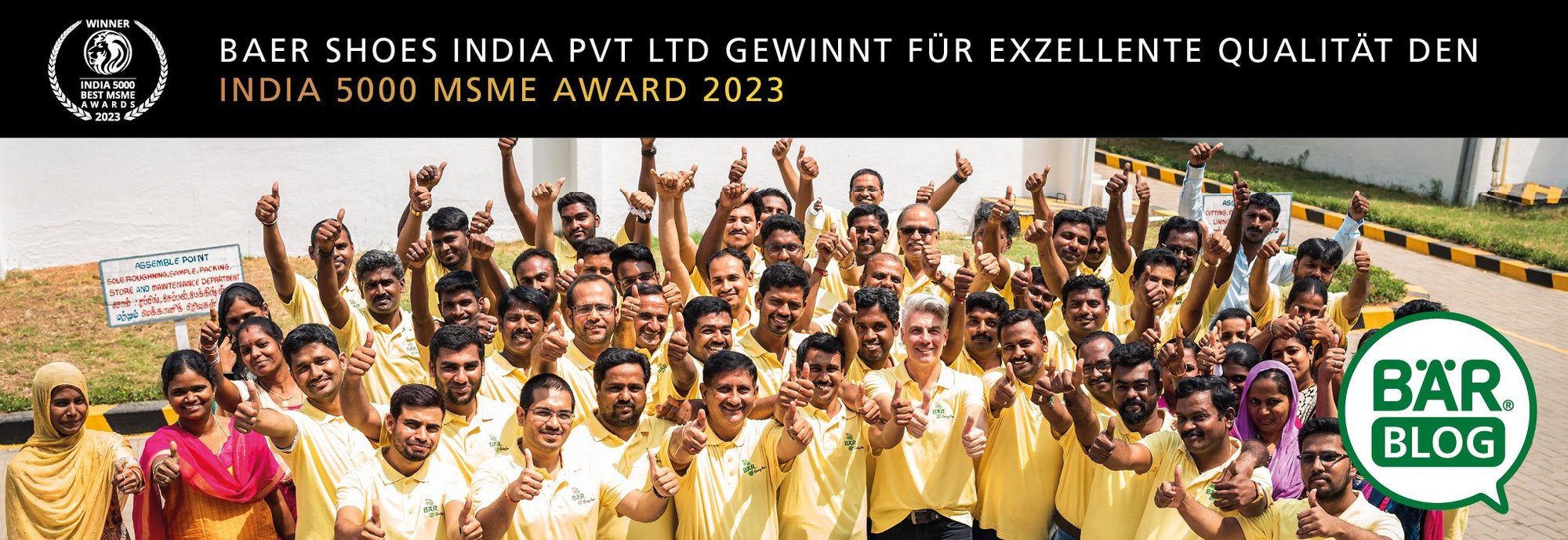 Bär Shoes India Pvt Ltd gewinnt den India 5000 MSME Award 2023 Mitarbeiter von Bär Shoes feiern den Gewinn des India 5000 MSME Award 2023