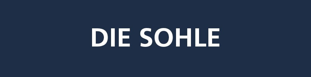 Banner mit der Aufschrift 'DIE SOHLE' Blaues Banner mit weißer Schrift 'DIE SOHLE'