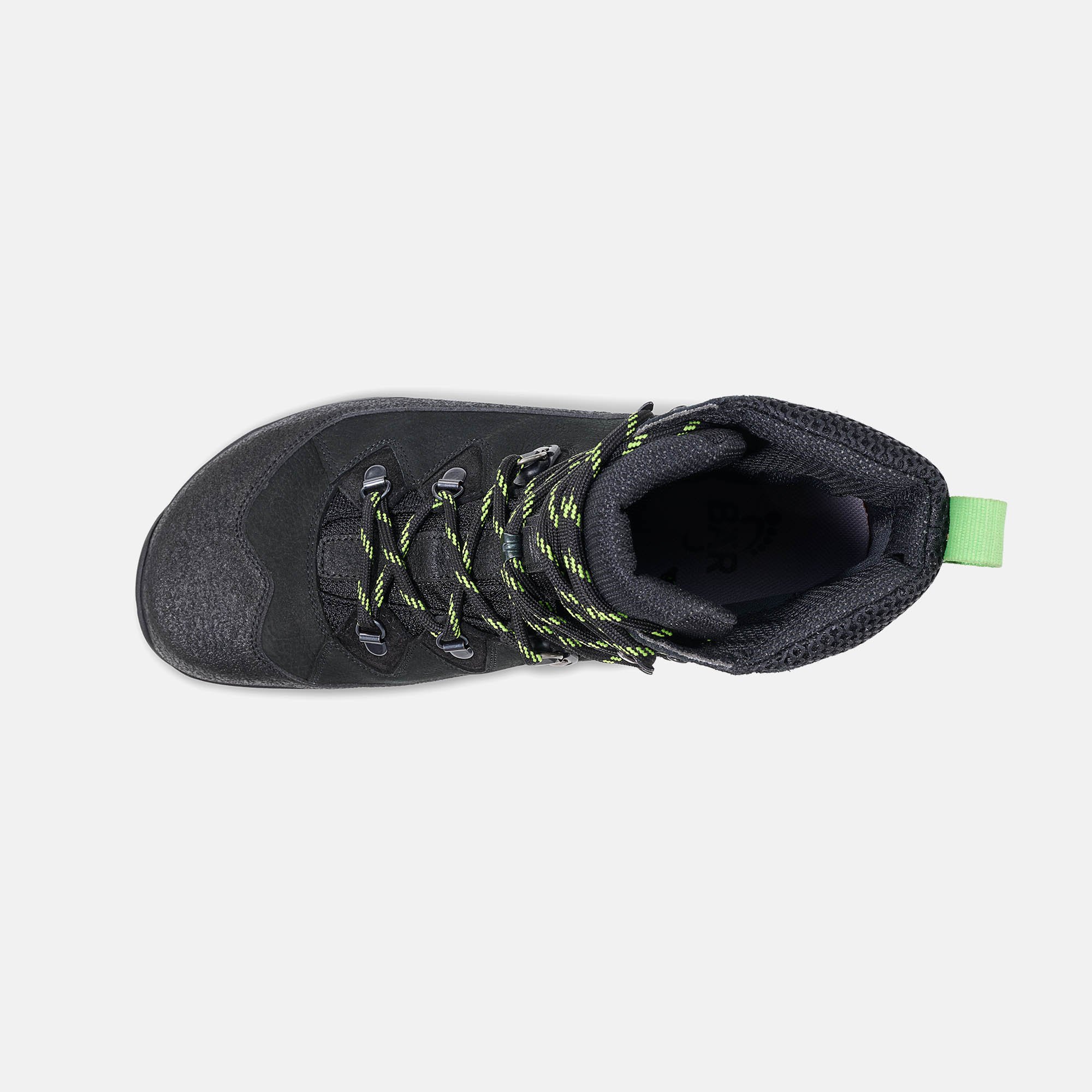 BÄR Schuhe Unisexschuhe Bergkomfort WP in schwarz/grün aus terracare® Rindnubukleder wasserabweisend, Rindveloursleder, Textil, - Anlass: Wanderstiefel (Ansicht von oben) BÄR Schuhe Unisexschuhe Wanderstiefel Bergkomfort WP schwarz/grün terracare® Rindnubukleder wasserabweisend, Rindveloursleder, Textil, Ansicht von oben