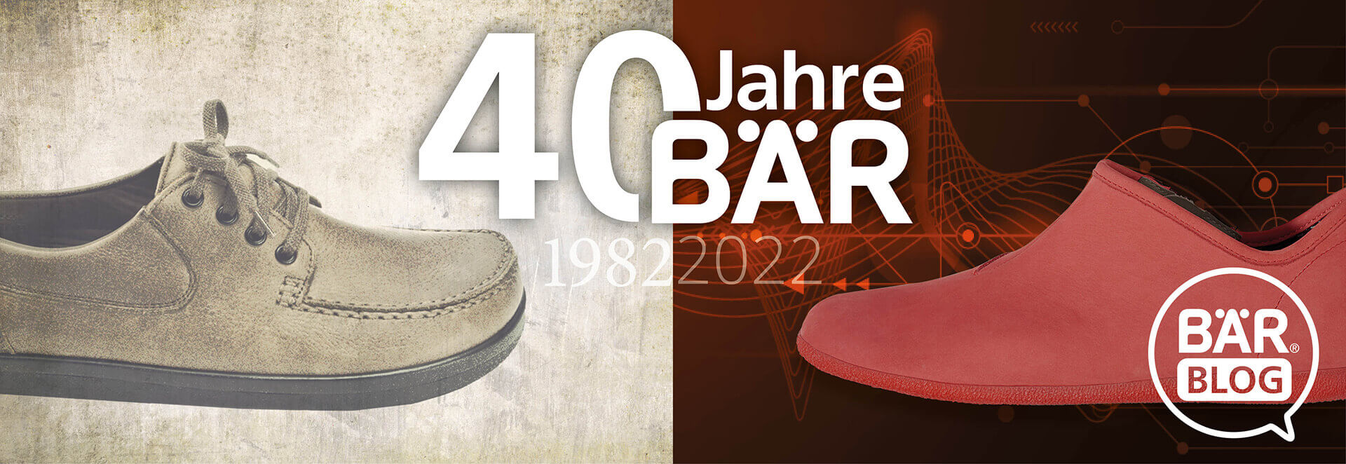BÄR Shoes 40th Anniversary Celebration 1982-2022 Celebration of 40 years of BÄR Shoes from 1982 to 2022, showcasing classic and modern shoe design.