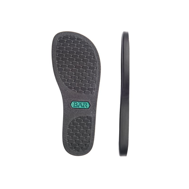 Komfortable BÄR-Schuhsohlen mit rutschfestem Design Seitliche und untere Ansicht von BÄR-Schuhsohlen, die ein rutschfestes Muster aufweisen