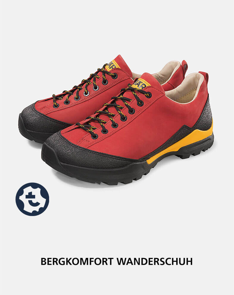 Bergkomfort Wanderschuh in Rot für Outdoor-Abenteuer Rote Wanderschuhe mit schwarzer und gelber Sohle für komfortable Bergtouren