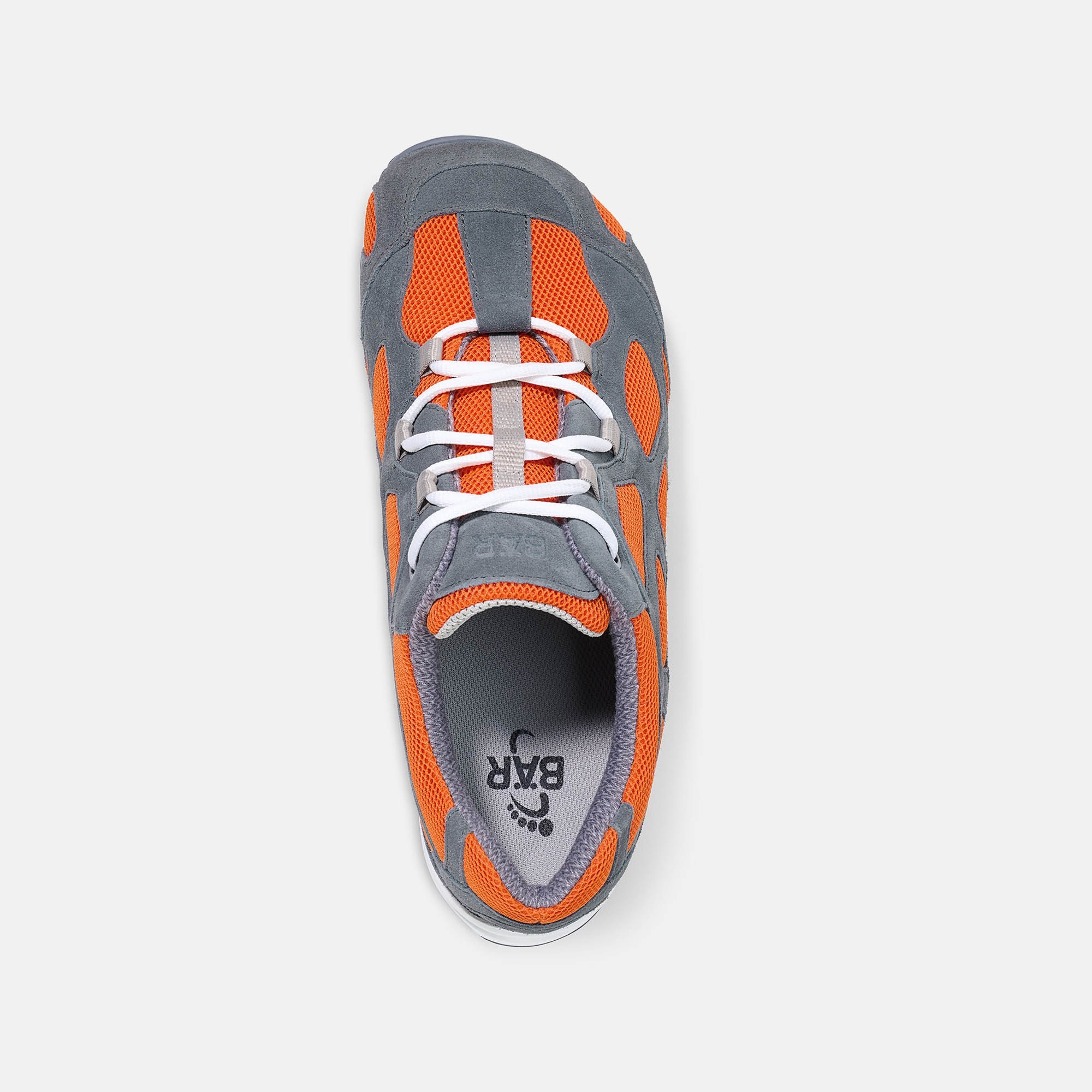 BÄR Schuhe Unisexschuhe High Performance 2.5 in grau/orange aus Rindveloursleder, Textil - Anlass: Laufschuhe (Ansicht von oben) BÄR Schuhe Unisexschuhe Laufschuhe High Performance 2.5 grau/orange Rindveloursleder, Textil Ansicht von oben