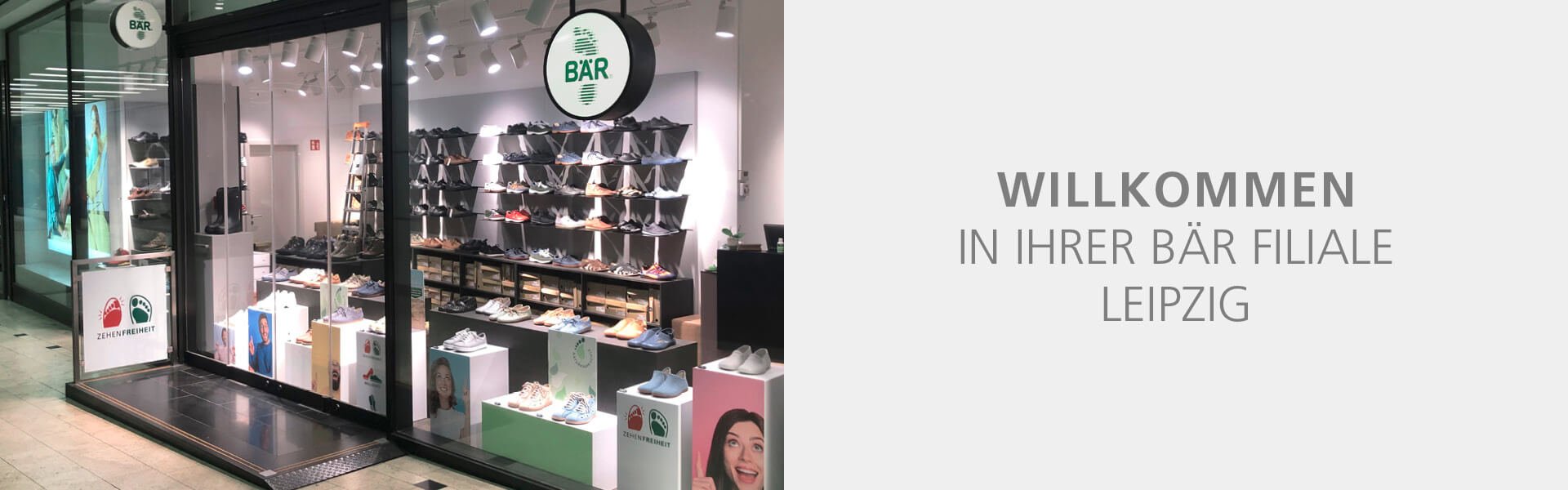 Schuhgeschäft in Leipzig - Willkommen in Ihrer BÄR Filiale BÄR Filiale in Leipzig mit Schaufensterauslage und Schuhregalen