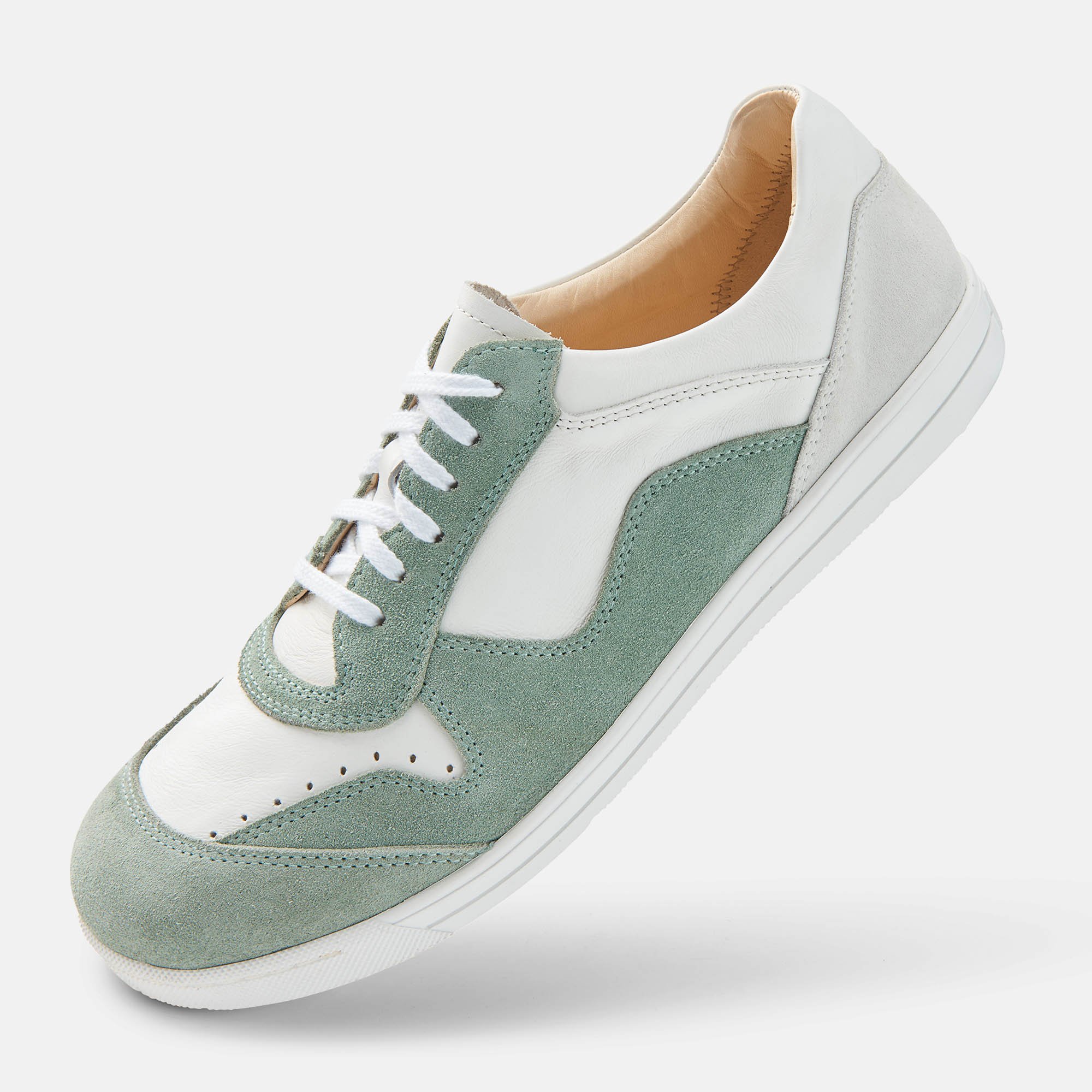 BÄR Schuhe Damenschuhe Alea in weiß/mint aus Kalbnappaleder, Kalbveloursleder - Anlass: Freizeitschuhe (Produktbild) BÄR Schuhe Damenschuhe Freizeitschuhe Alea weiß/mint Kalbnappaleder, Kalbveloursleder Produktbild