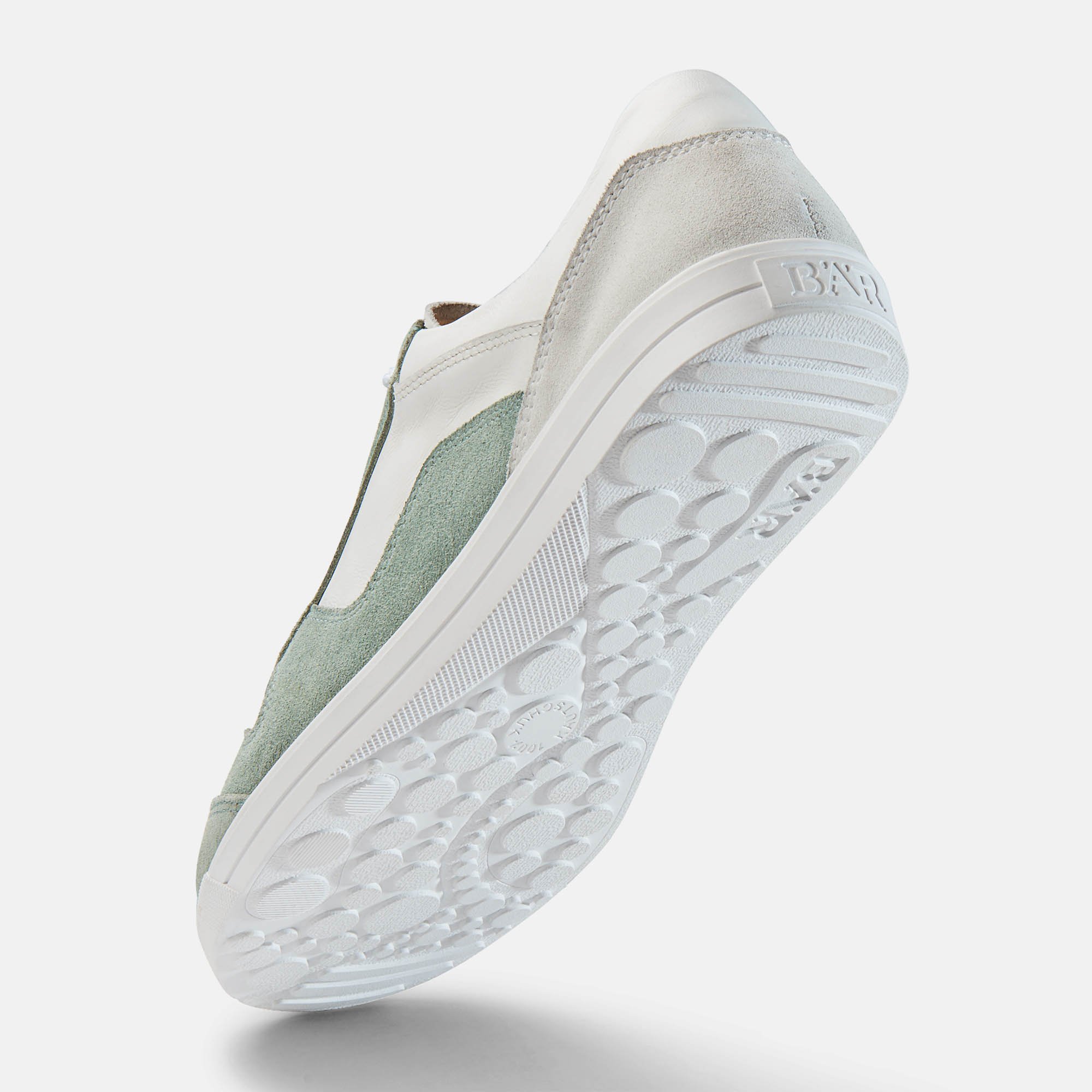 BÄR Schuhe Damenschuhe Alea in weiß/mint aus Kalbnappaleder, Kalbveloursleder - Anlass: Freizeitschuhe (Seitenansicht) BÄR Schuhe Damenschuhe Freizeitschuhe Alea weiß/mint Kalbnappaleder, Kalbveloursleder Seitenansicht