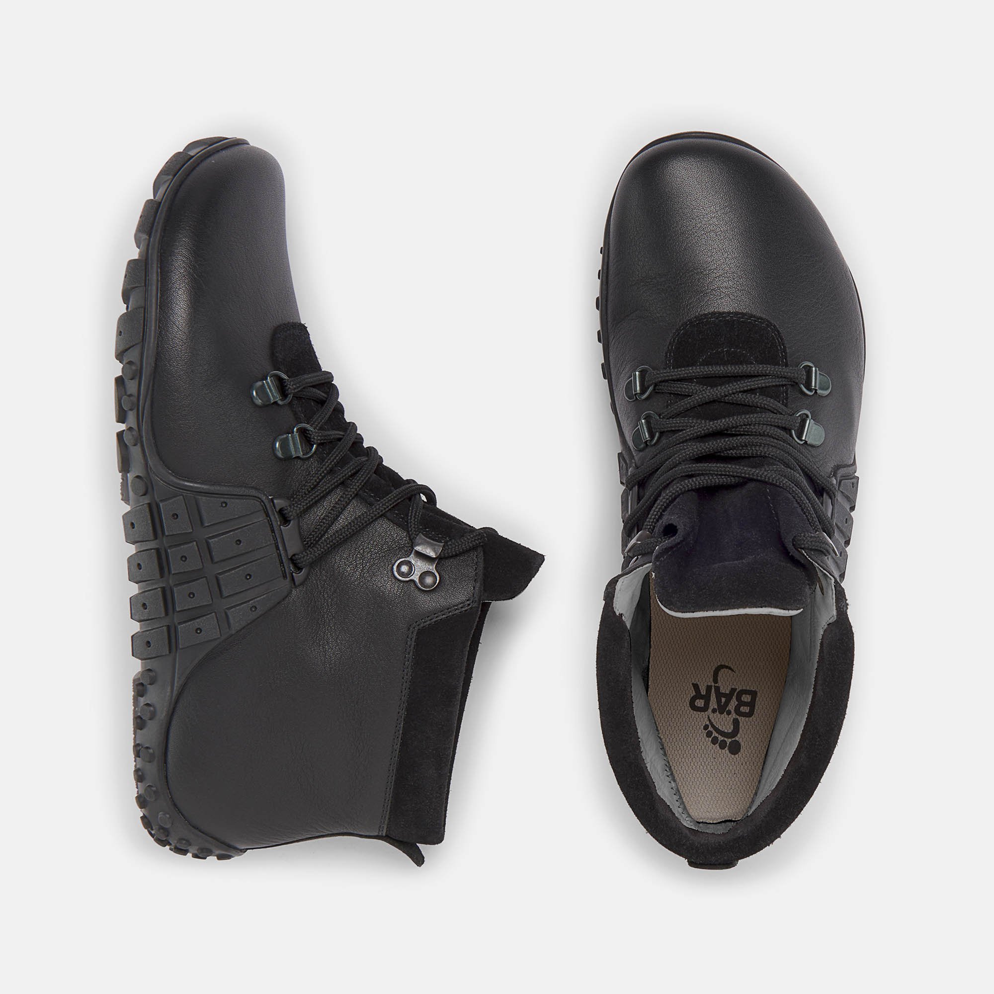 BÄR Schuhe Unisexschuhe Mountain Barefoot in schwarz aus Rindnappaleder - Anlass: Wanderschuhe (Ansicht von oben) BÄR Schuhe Unisexschuhe Wanderschuhe Mountain Barefoot schwarz Rindnappaleder Ansicht von oben
