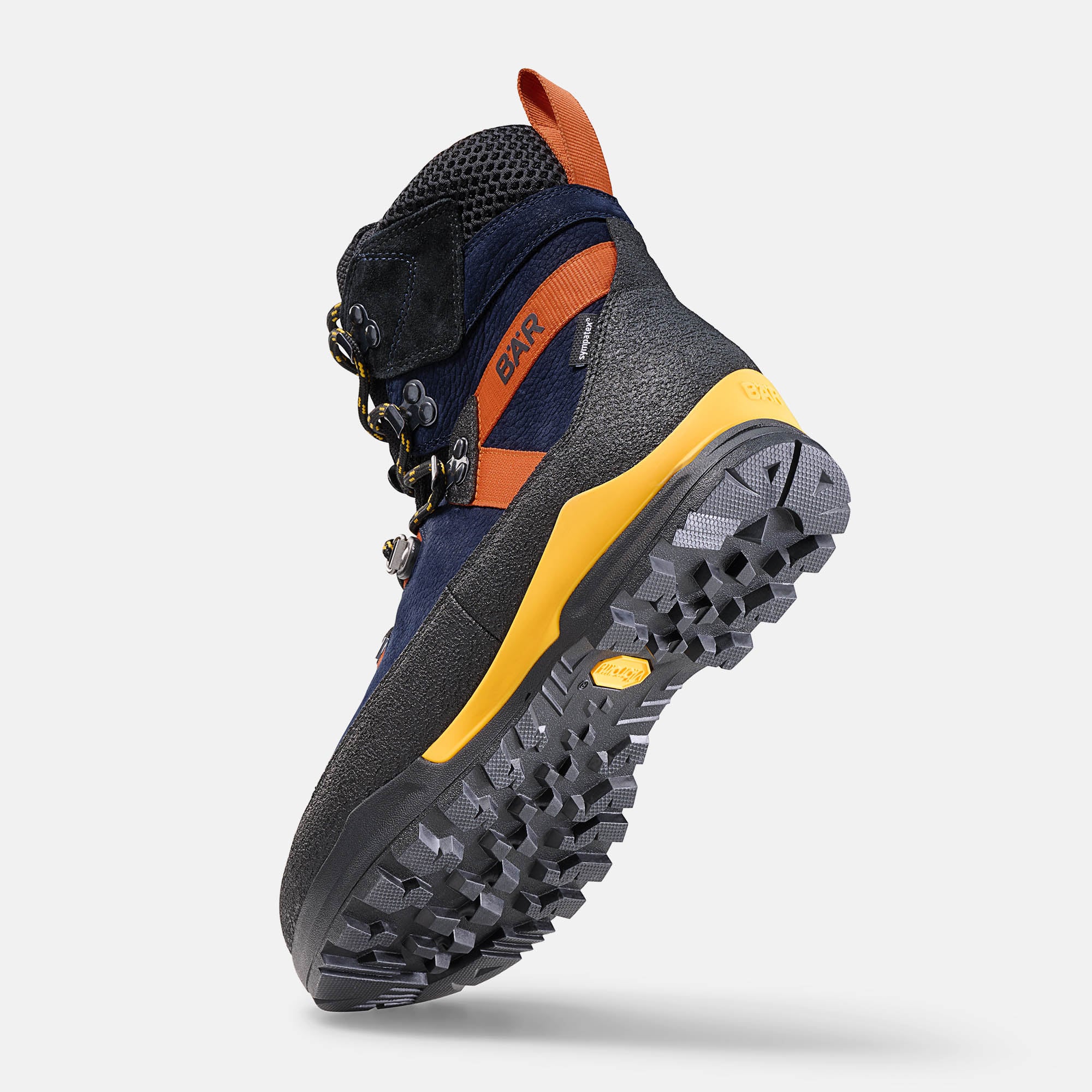 BÄR Schuhe Unisexschuhe Wanderstiefel Bergkomfort WP dunkelblau/orange terracare® Rindnubukleder wasserabweisend, Rindveloursleder, Textil, Seitenansicht