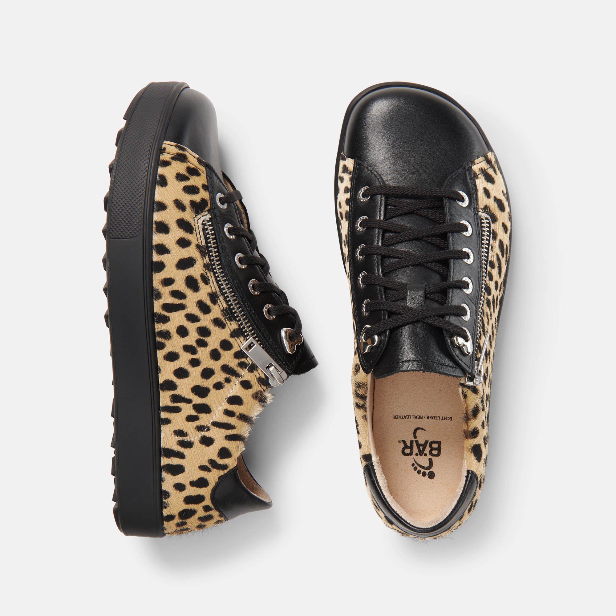 BÄR Schuhe Damenschuhe Margot in schwarz/leo aus Kalbnappaleder, Gefärbtes Rindfell - Anlass: Freizeitschuhe (Ansicht von oben) BÄR Schuhe Damenschuhe Freizeitschuhe Margot schwarz/leo Kalbnappaleder, Gefärbtes Rindfell Ansicht von oben