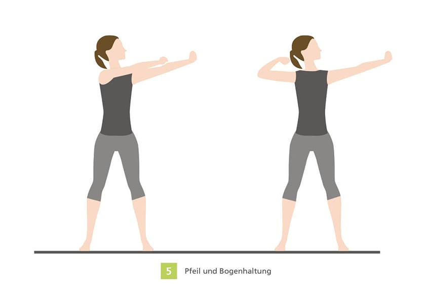 Frau in Pfeil-und-Bogen-Gymnastikpose Illustration einer Frau in Pfeil-und-Bogen-Haltung, eine beliebte Aufwärmübung