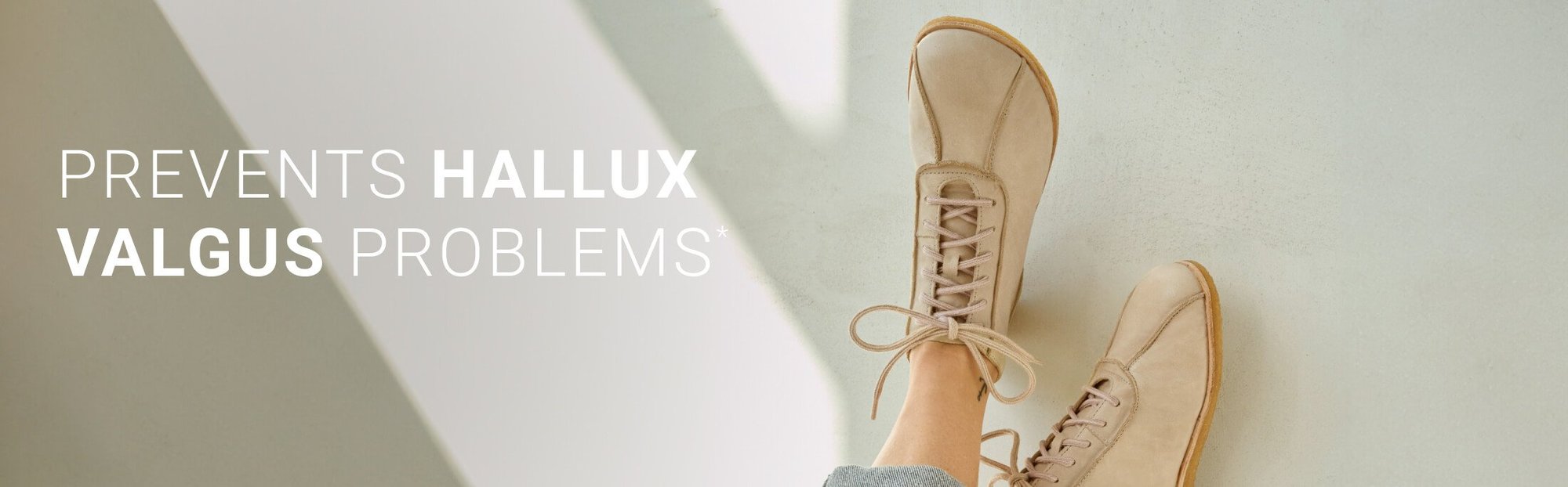 Comfortable Shoes to Prevent Hallux Valgus Person wearing beige shoes that help prevent hallux valgus