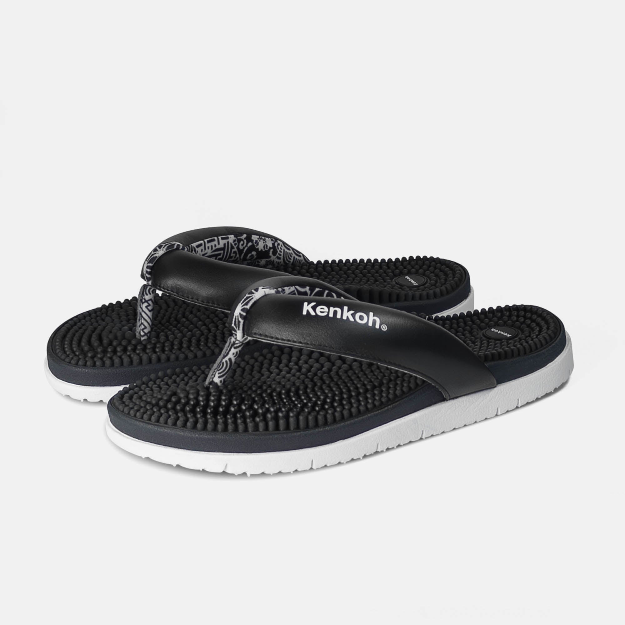 Fuwa Flip Flop Kenkoh Massage-Sandale, Herrenschuhe, Unisex, 100% Zehenfreiheit, Bequeme Schuhe von BÄR Schuhe, Farbe: schwarz, Rindleder