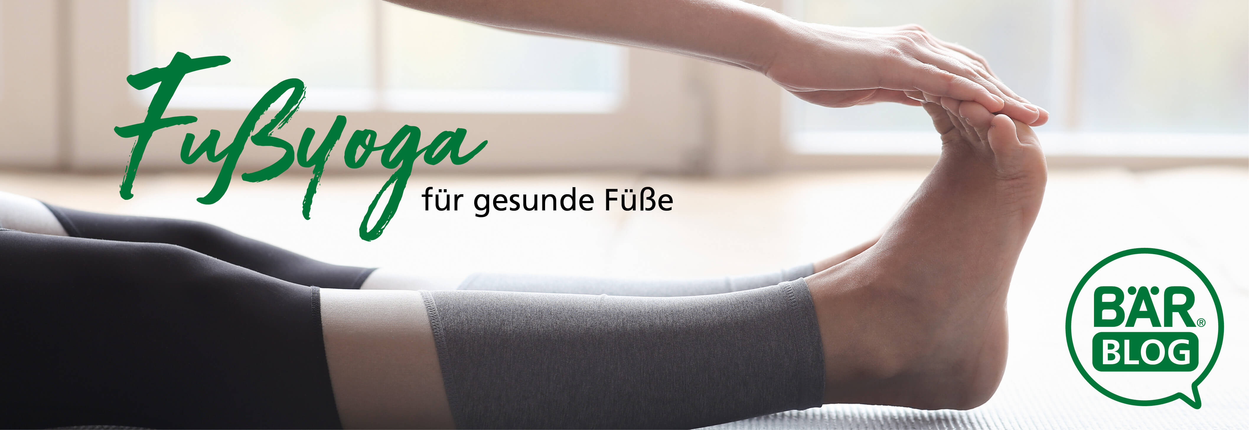 Foot Yoga for Healthy Feet - BÄR Blog Person practicing foot yoga with hand stretching foot in a peaceful setting, promoting foot health as featured on BÄR Blog.