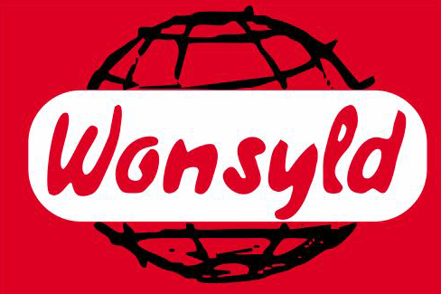 Das Wonsyld Logo mit einem stilisierten Globus im Hintergrund auf rotem Untergrund.