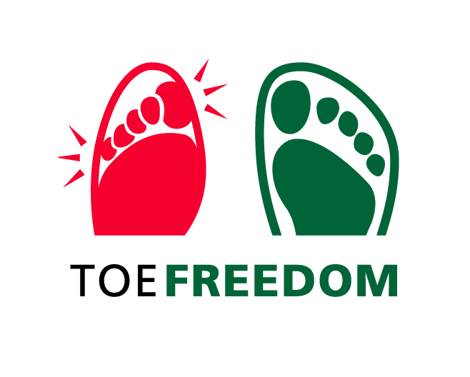 Foot Freedom Logo Illustration of a red and green foot with the word 'freedom' below