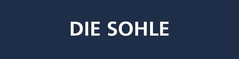 Banner mit der Aufschrift 'DIE SOHLE' Blaues Banner mit weißer Schrift 'DIE SOHLE'