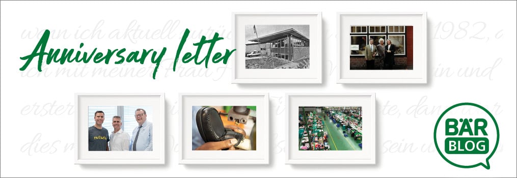 Collage of framed historical company photos for anniversary blog post