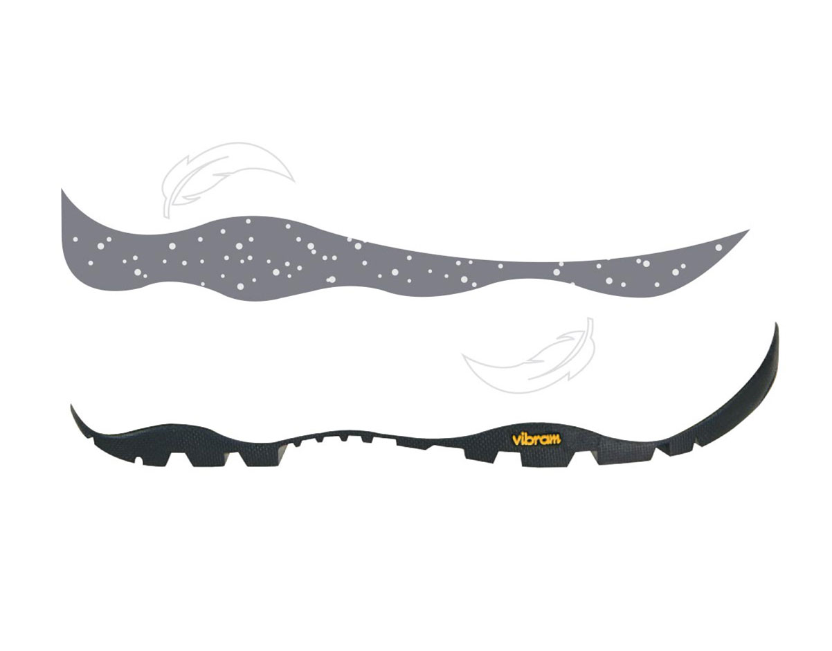 Vibram Rubber Sole with Lightweight Cushioning Illustration of a Vibram rubber sole showcasing lightweight and cushioning features