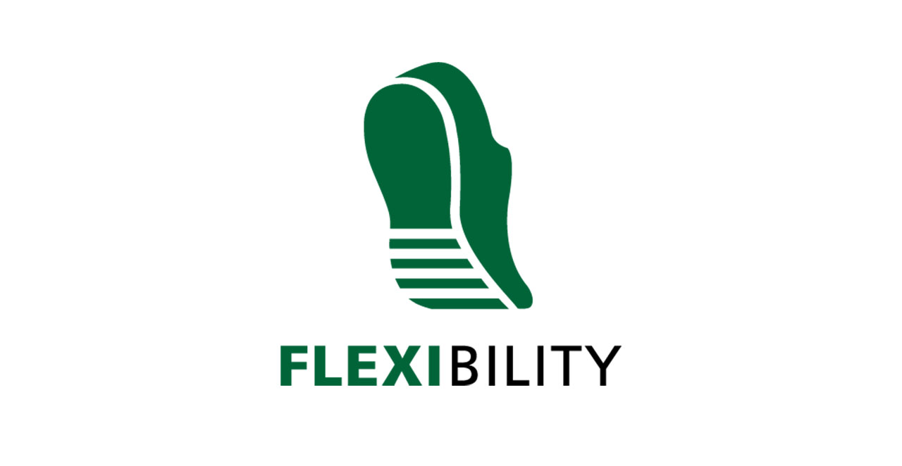 Flexibility Brand Logo with Green Shoe Icon Logo of Flexibility brand featuring a green shoe sole icon