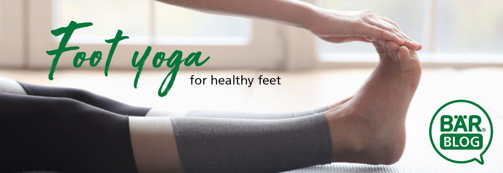 Foot Yoga for Healthy Feet - Stretching Exercise Image Person practicing foot yoga with hands reaching toes for flexibility and foot health.
