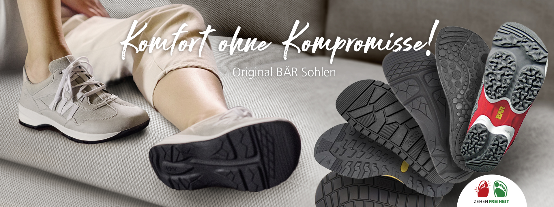Komfort ohne Kompromisse – Original BÄR Sohlen für optimalen Tragekomfort Nahaufnahme eines bequemen Schuhs mit BÄR Sohle, ideal für Komfort ohne Kompromisse.