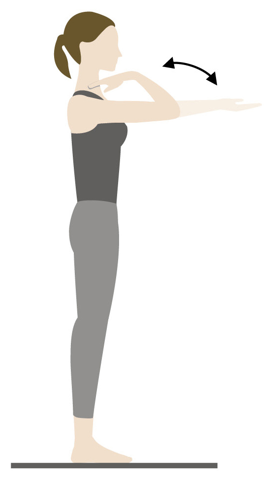 Illustration of woman performing arm extension exercise Diagram showing a woman extending her arm with arrow indicating motion