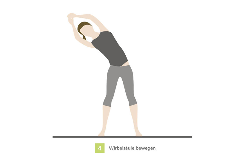 Illustration of a person performing a spine stretching exercise Person in workout attire doing a side bend for spine movement