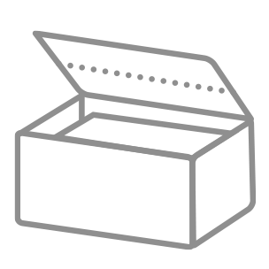 Grey Storage Box Icon with Open Lid Illustration of a grey storage box with an open lid and dotted line design.