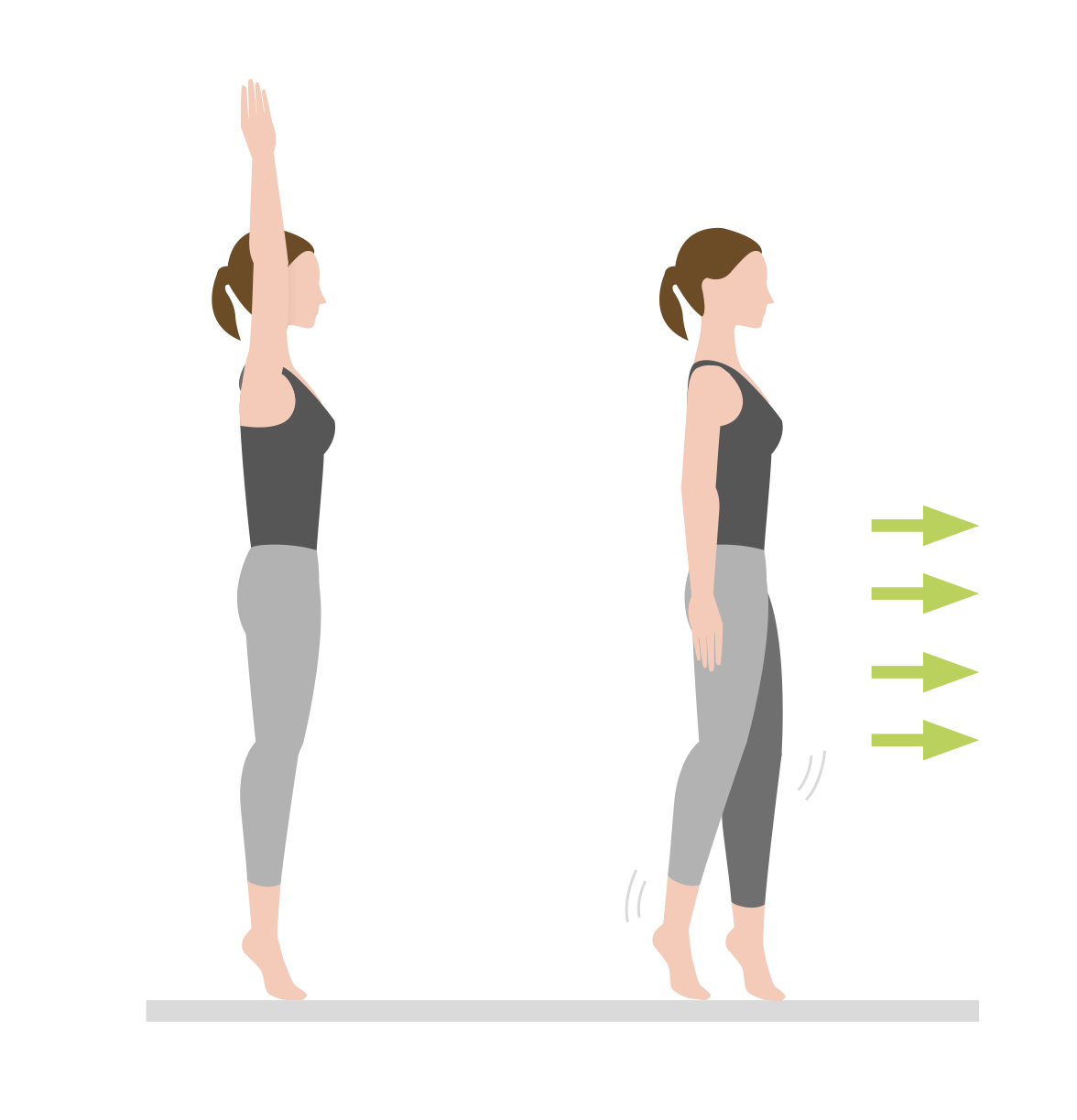 Illustration of Two Women Doing a Stretching Exercise Illustration showing two women performing a stretching exercise with arm and leg movements.